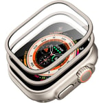 Skärmskydd med ram i rostfritt stål för Apple Watch Ultra 2/1 49 mm (2023/2022), skydd av militär kvalitet, iWatch Ultra härdat glas Natural Titanium