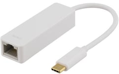 DELTACO – USB 3.1 -verkkosovitin, Gigabit, 1xRJ45, USB Type C, valkoinen (USBC-GIGA1)