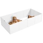 PawHut Parc de Mise Bas pour Chien, Caisse de Mise Bas pour Chiens avec Porte à Hauteur réglable, boîte de Mise Bas pour Chiens et Chiots de Petite et Grande Race, 196 x 96 x 48 cm, Blanc