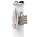 HOMCOM Porte-manteau mural meuble d'entrée avec étagère, 2 crochets et tringle en aluminium, pour entrée, couloir, chambre, dim. 40 x 21,3 x 130 cm, blanc