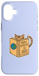 Coque pour iPhone 16 Plus Chat lisant "World Domination for Cats" Chat livre drôle