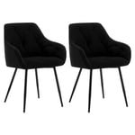 WOLTU Lot de 2 Chaises de Salle à Manger, Chaises de Cuisine Rembourrées avec Dossier, Accoudoirs, Pieds en Métal, pour Salon, Bureau, Coiffeuse, en Velours, Noir, EZS02sz-2