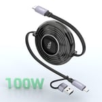 100W Retractable USB C Cable, USB A/USB C to USB C PD 5A Fast Charging Cord with Data Transfer, 100W USB C Retractable Phone Charger for iPhone 15/Plus/Pro/Pro Max, MacBook, iPad Pro, Samsung S23