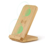 Trådlös bambu-laddare, Qi-laddningsstativ för iPhone 11/XR/XS Max/XS/X/SE 2020, 10W snabbladdning för Samsung Galaxy S20/S10/Note10/S9/S9+/S8+/Note 9