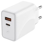 Chargeur 30W Adaptateur 2 Ports - PD USB-C 20W + QC 3.0 USB-A pour OPPO A72 A73 5G A74 5G A92 A94 5G