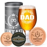 Tecanne Birthday Gifts for Dad, Dad Gifts from Dauther and Son, Fathers Day Gift, Personalised 14oz Beer Glass Gifts for Father Husband Uncle Brother Christmas Gifts for Men