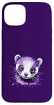 Coque pour iPhone 15 Plus Furet blanc avec éclaboussures violettes