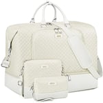 Sac de voyage pour femme avec compartiment à chaussures, sac de voyage surdimensionné avec manchon à roulettes, 53,3 cm pour week-end, voyage d'affaires, J-beige diamant 3 pièces, L, Sac Weekender