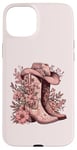 Coque pour iPhone 15 Plus Bohème Aquarelle Cowgirl Bottes Chapeau Floral Bottes Western Bottes