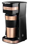 Bestron Cafetière avec tasse isotherme pour café filtre moulu, Machine à café 2 pour grandes tasses, idéal pour le camping, préparation rapide, 750 W, Couleur: Cuivre