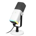 FIFINE USB/XLR Streaming Micro Dynamique pour PC, RGB Cardioïde Microphone pour Gaming, Podcasting, Broadcasting, Enregistrement Vocal, pour PS4/5 Mac PC Mixer Cartes Son - Blanc