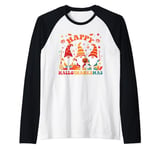 Halloween Thanksgiving Christmas Happy HallothanksMas Gnomes Raglan Baseball Tee