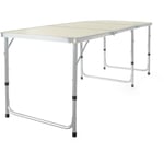 Table de camping pliante, 1800 x 600 x 700 mm, table portable blanche en MDF/alu, réglable en hauteur 55/62/70 cm, extérieur, bbq, fêtes, barbecue,