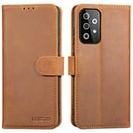 LENSUN Coque pour Samsung Galaxy A52 5G&4G/A52s 5G, Etui à Rabat en Cuir Véritable Portefeuille Housse [RFID Blocage] avec Fermoir Magnétique pour Galaxy A52/A52s- Brun Rétro