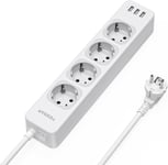 Multiprise Usb Secteur, Prise Multiple Avec 4 Prises Et 3 Ports Usb, Multiprise Avec Interrupteur, Rallonge Multiprise 2M, Bloc Multiprise Electrique Convient Pour Bureau[MUL210760]