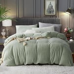 Housse de Couette Hiver 240x260 Vert Clair Chaude Flanelle Toucher Cashmere Polaire Parure de Lit en Velours Doux avec Fermeture Éclair, Linge de Lit 2 Personnes avec 2 Taies d'oreiller 65x65 cm