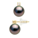 Diadema Womens - Earrings  Diamonds - Yellow Gold and Real Tahitian Pearls - Natural - One Size