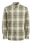 JACK & JONES Men's Jprblubrook Slub Check Shirt L/S Long Sleeve, Olive Night/Fit:Comfort Fit, XL