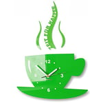FLEXISTYLE Tasse Temps pour café Moderne de Cuisine - Horloge Murale 3 D Romaine - Décoration Murale (Vert)