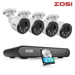 ZOSI 4MP POE CCTV System 5MP 8CH NVR Audio in Security Camera Night Vision 2TB