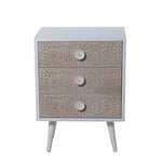 DRW Table de Nuit avec 3 tiroirs Relieve en Naturel 48 x 35 x 66 cm, Blanc et Bois