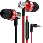 Betron DC950HI In-Ear Headphones and Earphones with 11.5mm Drivers, Noise Isolation, In-Line Microphone, Volume Control, and 3.5mm Jack, Lightweight Wired Earbuds with Multiple Ear Tips, Red