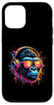 Coque pour iPhone 12/12 Pro Monkey DJ Disco Music Lover Gorilla Chimpanzee Casque audio