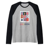 London Stamp with Iconic Landmarks - London Souvenir Raglan Baseball Tee