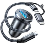 LISEN for iPhone 16 Car Charger USB C Car Charger 54W All Metal Cigarette Lighter USB Car Phone Charger Adapter with 3.3ft Type C/L Cable Fit 12V USB Socket for iPhone 15 pro max 14 13 12 Samsung S24