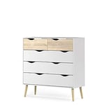 Dmora - Commode Clothilde, Commode polyvalente, Commode de chambre, Meuble avec tiroirs, 98x39 h100 cm, Blanc et ch?ne