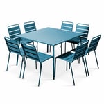 Ensemble table de jardin et 8 chaises en métal bleu pacific - Palavas - Bleu Pacific