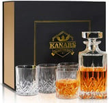 KANARS 5 Pièces Carafe et Verres à Whisky, Décanter Cristal, 750 ml Bouteille avec 4x 300 ml Verre à Whiskey pour Scotch, Cognac, Martini, Whisky, Belle Boîte Cadea