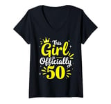 Womens This Girl Is Officially 50 Her Age Years Birthday Old Fifty V-Neck T-Shirt