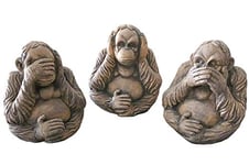 Sassy Home FC050 See Hear Speak No Evil Rustic Brown Outdoor Garden Orangutan Ornament Set, one Colour, 30 x 20 x 20 (Individual Size)