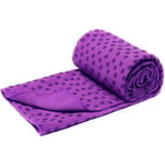 Yogamatta Handduk med Nätväska, Snabbtorkande Halkskyddande Prickigt Grepp, Pilates Handduk, 183*63cm Dark purple