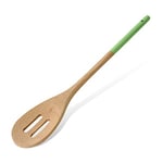 Tasty Wooden Slotted Serving Spoon, Spoon Ladle with Green Handle, Cooking Spoon for Serving Food, Wooden Kitchen Utensil, Dimensions: 30x5.5cm, Colours: Light Brown and Green