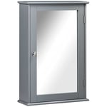 kleankin Armoire Murale de Salle de Bain avec Miroir - Armoire à Glace - Placard de Rangement Toilettes - 1 Porte, 2 étagères - Verre et Bois dim. 41l x 14l x 60H cm Gris