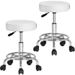 Casaria - Tabouret à roulettes Siège rembourré pivotant 360° Hauteur réglable Noir blanc Set de 2 blanc