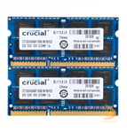 Crucial 2x 8GB 2Rx8 PC3-12800S DDR3 1600Mhz CL11 SODIMM RAM Laptop Memory -CVB -