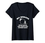 Womens My Heroes Wear Boots, Chaps and Cowboy Hats Western V-Neck T-Shirt