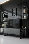 Dmora Meuble Ananke, Buffet de Salon, Armoire TV, Base Murale équipée, 180 x 30 x 48 cm, Anthracite et Noir