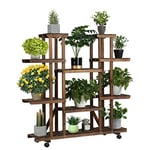 Yaheetech Étagère à Fleurs en Bois Supports de Pots à roulettes Porte Plante 9 Tablettes Escalier Présentoire de Jardin 124,5 x 33 x 120 cm