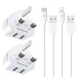 iPad Charger,2 Pack Apple iPad USB Lightning Charger Cable and Plug 2M 6FT 5V/2.1A Charge for iPad Pro 12.9 11 2nd 3rd 4th 5th 6th Generation/Air 2 3rd 4th 5th/Mini 2 3 4 5 6/iPad 4th 6th 7th 8th 9th