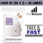 Simplehuman Code h size H Bin Liners H 30L-35L White bin bags Size H Pack of 60