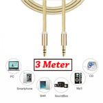 3 Meter GOLD 3.5mm Jack Plug Aux Cable Audio Lead For to Headphone/MP3/iPod/Car