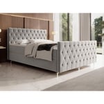 Vente-unique.com Ensemble complet literie tête de lit capitonnée + sommiers coffre + matelas + surmatelas - 160 x 200 cm - Velours - Gris clair - ONOGO de YSMÉE