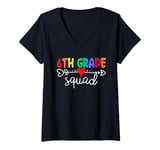 Womens 6th Grade Squad Teachers Boys Kids Students Back to School V-Neck T-Shirt