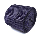 Frederick Thomas Knitted Silk Mens Tie - Dark Purple - Plain Skinny Wedding