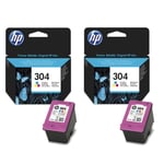 2x Original HP 304 Colour Ink Cartridges For ENVY 5020 Inkjet Printer