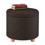 relaxdays Pouf de Rangement, Tabouret rembourré Rond, pour Salon, Optique Lin, Repose-Pieds, HxD 41 x 44 cm, Brun